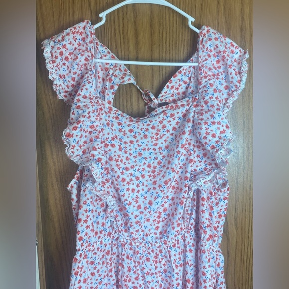 Old Navy Floral Ruffle Sleeve Tie Back Dress White Red Blue Plus Size 3X - Picture 4 of 10